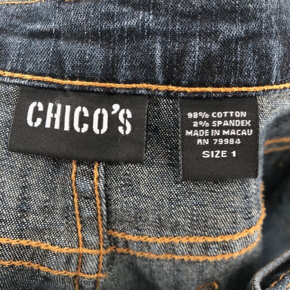 Chicos Jeans Womens 1 US 8 Blue Dark Wash Denim Stretch Mid Rise Tapered Slim - Picture 5 of 11